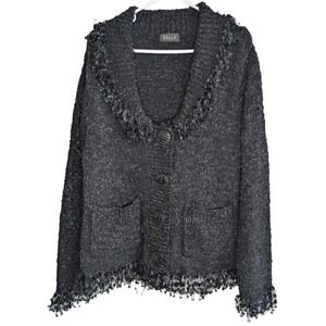 Bella Women's Size Large Oversized Black Unique Friends Button-up Cardio Pockets